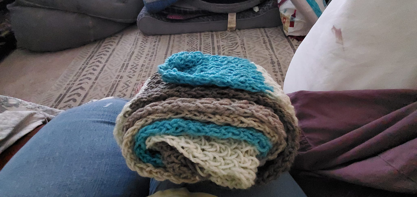 Blue, White, & Gray Loom Knitted Scarf